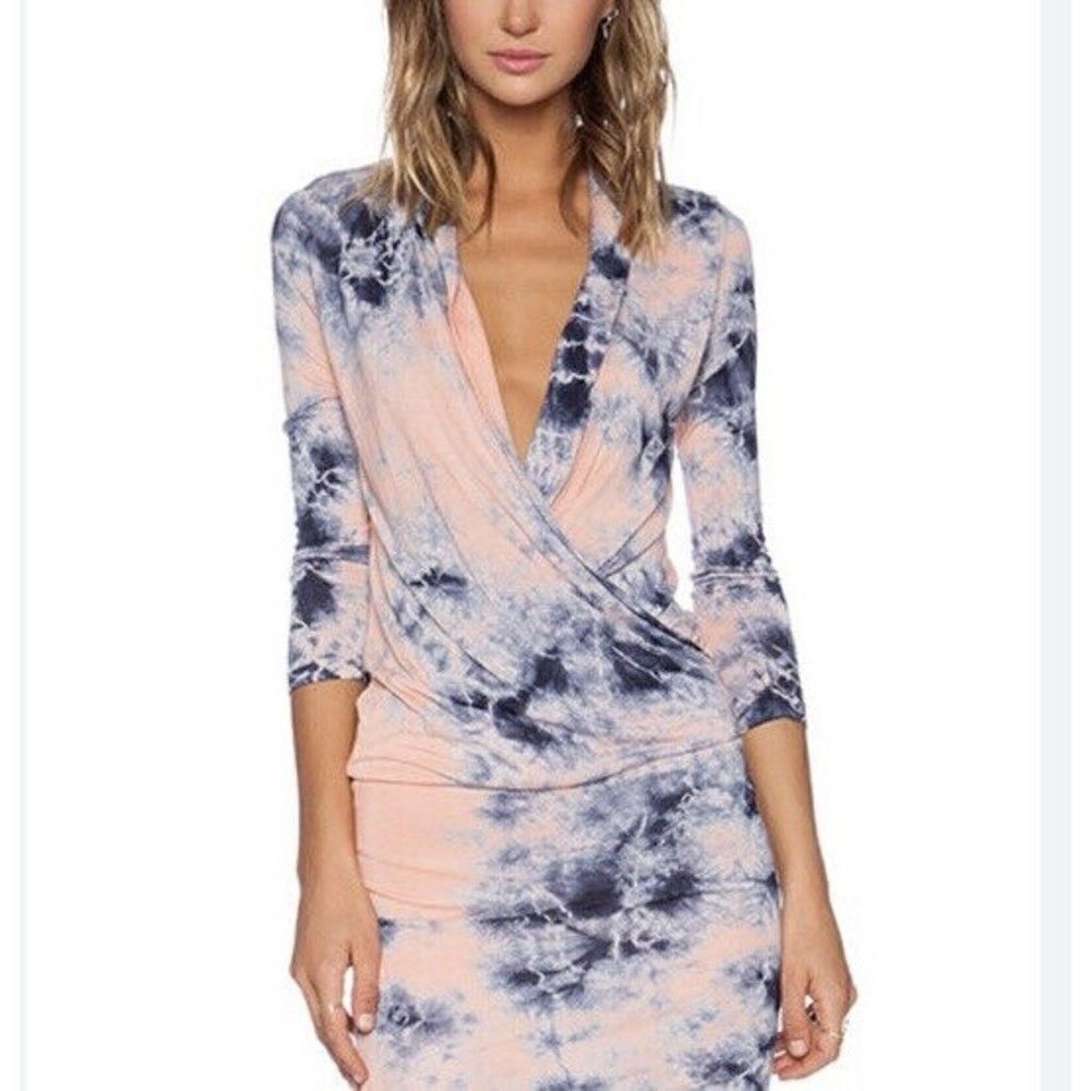 Young fabulous broke Getty top Large faux wrap long sleeve cotton candy tie dye
